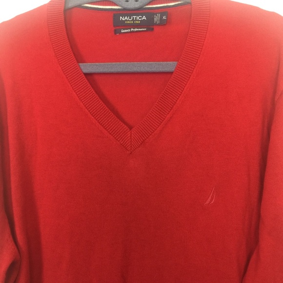 Nautica Sweater V Neck Red Men's XL Cotton Modal - Picture 2 of 8